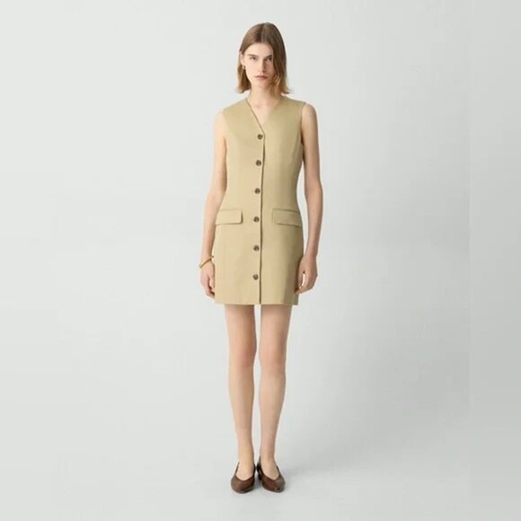 NWT Theory Sleeveless Blazer Button Dress Trench Cotton Chino Lined $375 - Picture 1 of 9